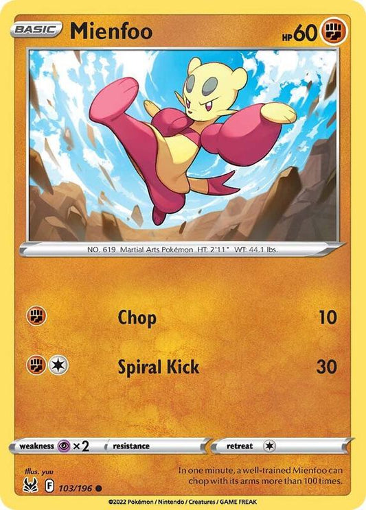 Mienfoo - Reverse Holofoil 103/196 Lost Origin | Common Pokemon TCG PokePursuitTCG