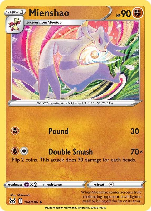 Mienshao - Reverse Holofoil 104/196 Lost Origin | Uncommon Pokemon TCG PokePursuitTCG