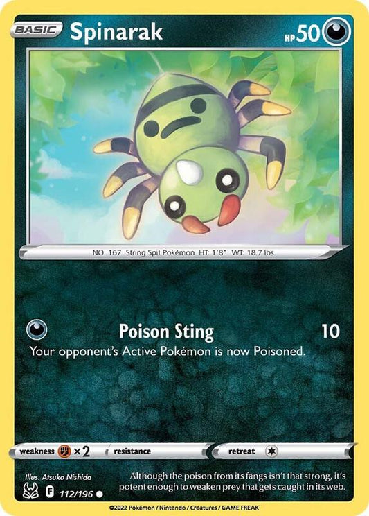 Spinarak - Reverse Holofoil 112/196 Lost Origin | Common Pokemon TCG PokePursuitTCG