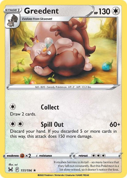 Greedent - Reverse Holofoil 151/196 Lost Origin | Rare Pokemon TCG PokePursuitTCG