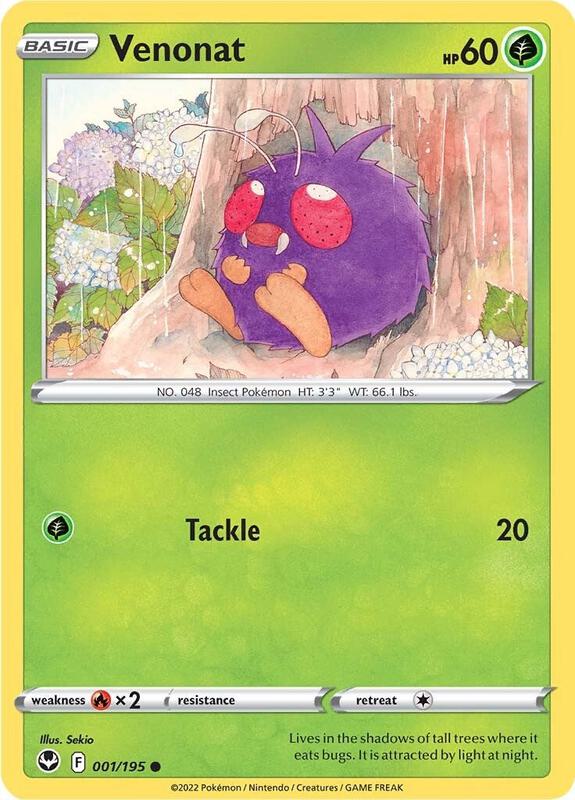 Venonat - Reverse Holofoil 001/195 Silver Tempest | Common Pokemon Card