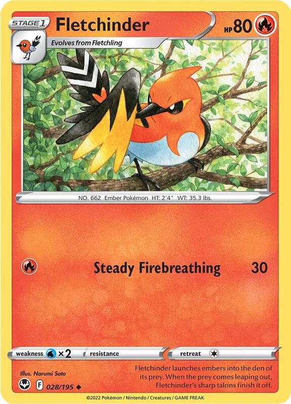 Fletchinder - Reverse Holofoil 028/195 Silver Tempest | Uncommon Pokemon Card