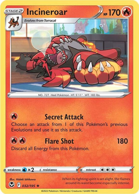 Incineroar - Reverse Holofoil 032/195 Silver Tempest | Rare Pokemon Card