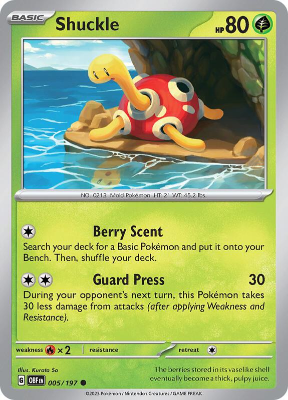 Shuckle - Reverse Holofoil 005/197 Obsidian Flames | Common Pokemon Card