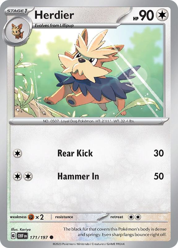 Herdier - Reverse Holofoil 171/197 Obsidian Flames | Common Pokemon Card