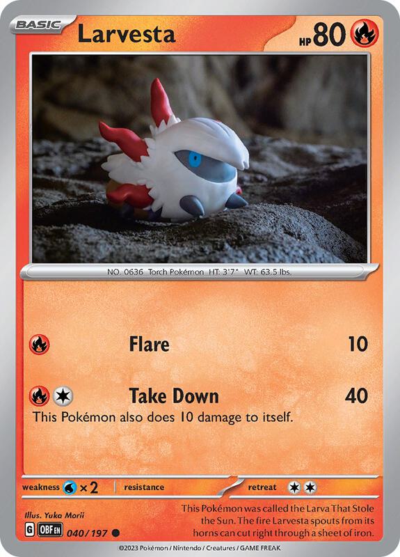 Larvesta - Reverse Holofoil 040/197 Obsidian Flames | Common Pokemon Card