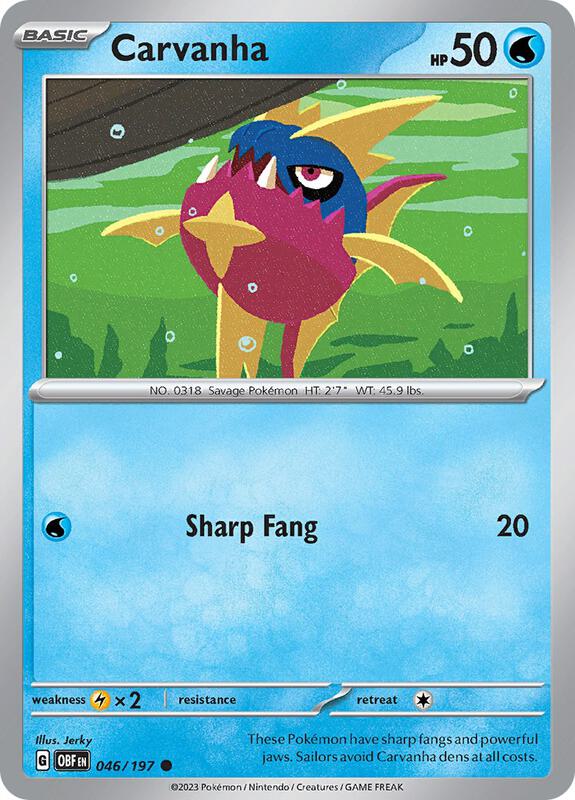 Carvanha - Reverse Holofoil 046/197 Obsidian Flames | Common Pokemon Card