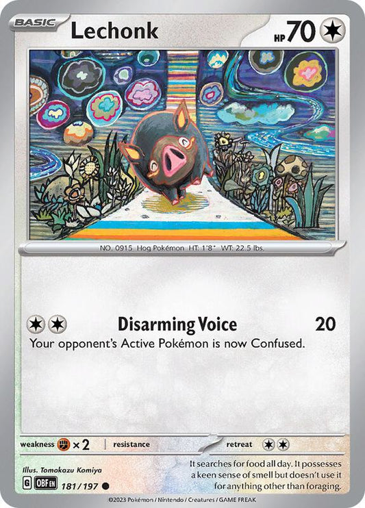 Lechonk - 181/197 - Reverse Holofoil 181/197 Obsidian Flames | Common Pokemon Card