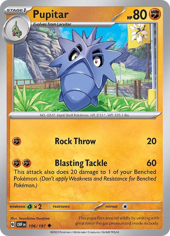 Pupitar - Reverse Holofoil 106/197 Obsidian Flames | Uncommon Pokemon Card