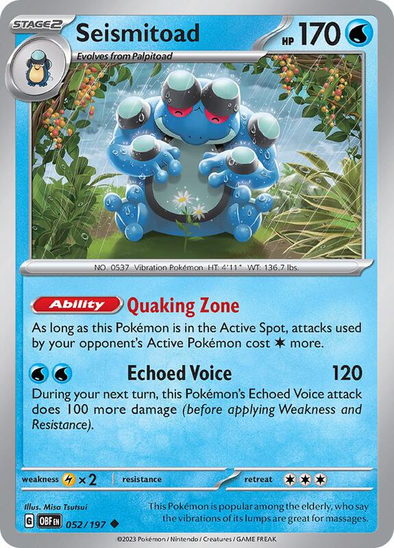 Seismitoad - Reverse Holofoil 052/197 Obsidian Flames | Uncommon Pokemon Card
