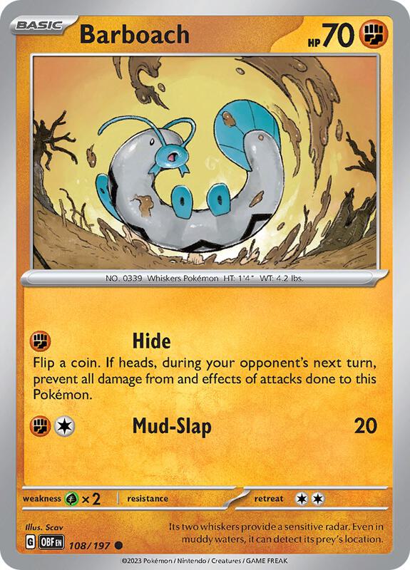 Barboach - Reverse Holofoil 108/197 Obsidian Flames | Common Pokemon Card