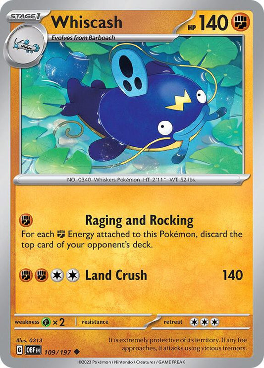 Whiscash - Normal 109/197 Obsidian Flames | Uncommon Pokemon Card