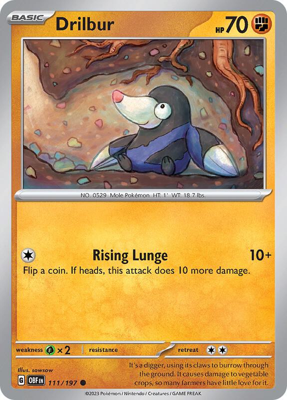 Drilbur - Normal 111/197 Obsidian Flames | Common Pokemon Card