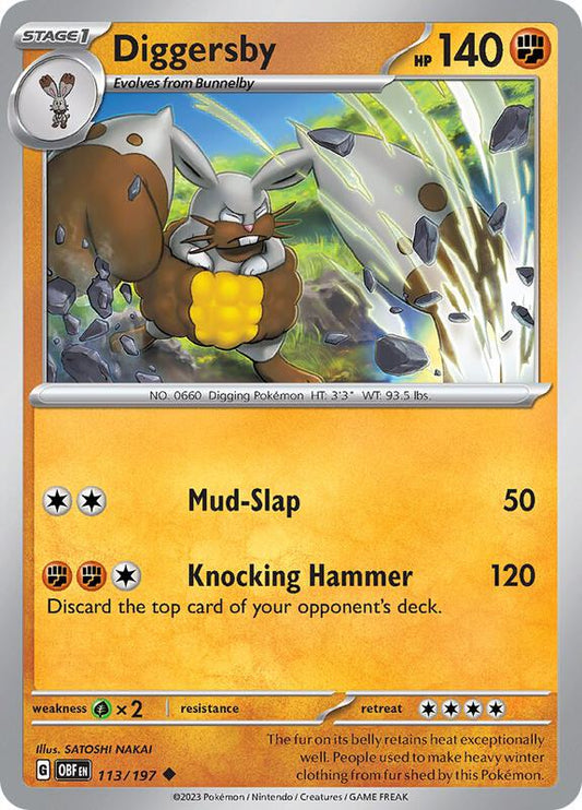 Diggersby - Reverse Holofoil 113/197 Obsidian Flames | Uncommon Pokemon Card