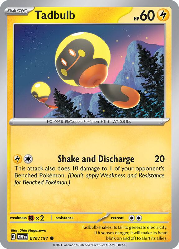 Tadbulb 076/197 - Reverse Holofoil 076/197 Obsidian Flames | Common Pokemon Card