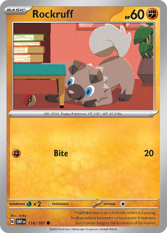 Rockruff - Reverse Holofoil 116/197 Obsidian Flames | Common Pokemon Card