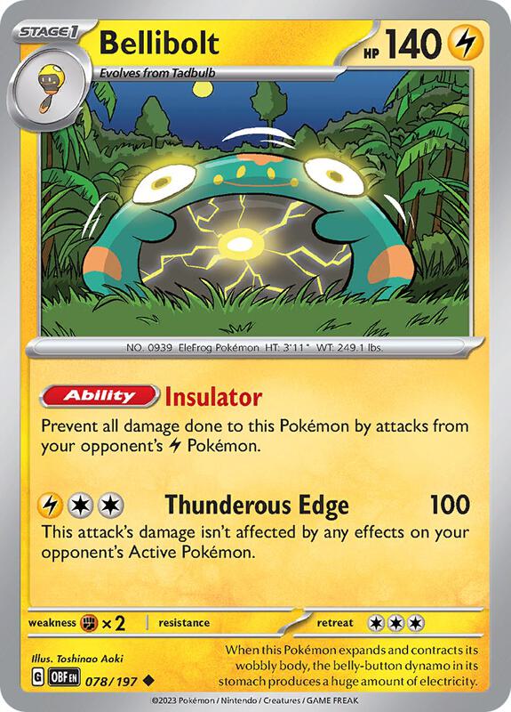 Bellibolt - 078/197 - Reverse Holofoil 078/197 Obsidian Flames | Uncommon Pokemon Card