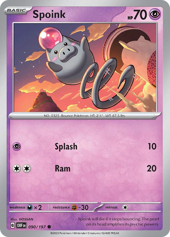 Spoink - Normal 090/197 Obsidian Flames | Common Pokemon Card