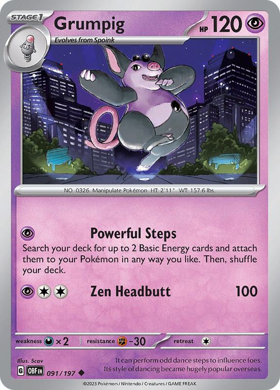 Grumpig - Reverse Holofoil 091/197 Obsidian Flames | Uncommon Pokemon Card