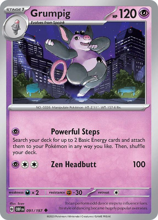 Grumpig - Reverse Holofoil 091/197 Obsidian Flames | Uncommon Pokemon Card