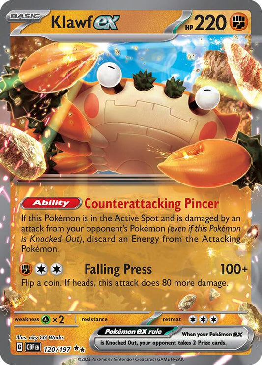 Klawf ex - Holofoil 120/197 Obsidian Flames | Double Rare Pokemon Card