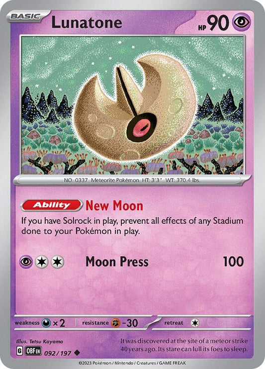 Lunatone - Reverse Holofoil 092/197 Obsidian Flames | Uncommon Pokemon Card