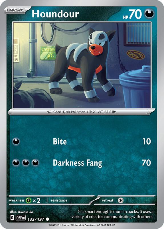 Houndour - 132/197 - Reverse Holofoil 132/197 Obsidian Flames | Common Pokemon Card