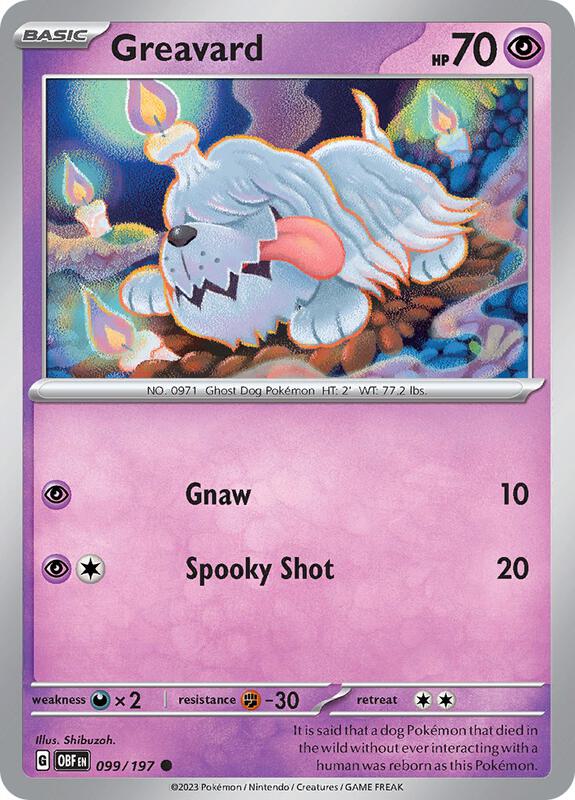 Greavard - 099/197 - Reverse Holofoil 099/197 Obsidian Flames | Common Pokemon Card