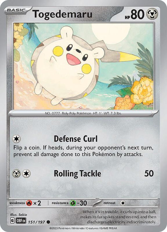 Togedemaru - Reverse Holofoil 151/197 Obsidian Flames | Common Pokemon Card