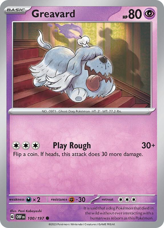 Greavard - 100/197 - Normal 100/197 Obsidian Flames | Common Pokemon Card
