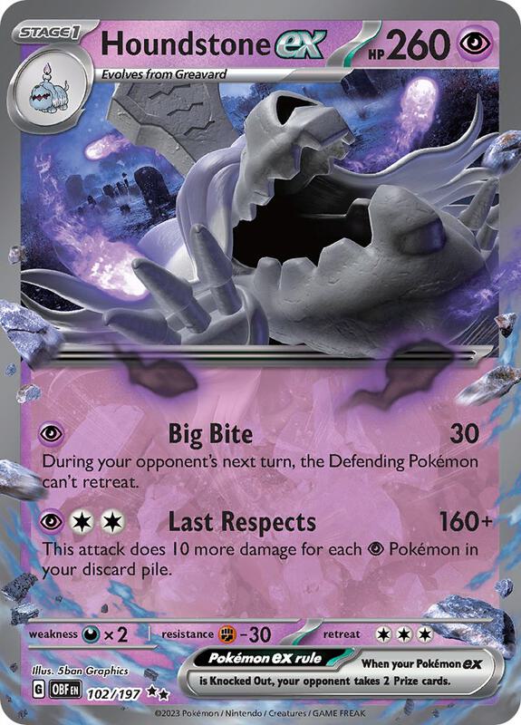 Houndstone ex - Holofoil 102/197 Obsidian Flames | Double Rare Pokemon Card