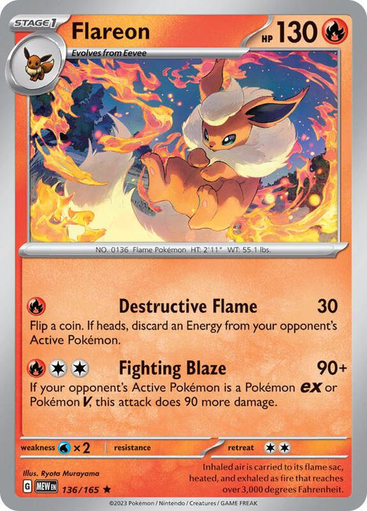 Flareon - Reverse Holofoil 136/165 Scarlet & Violet: 151 | Rare Pokemon Card