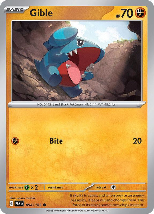 Gible - Normal 094/182 Paradox Rift | Common Pokemon Card