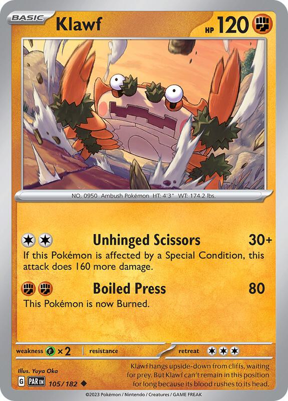 Klawf - Reverse Holofoil 105/182 Paradox Rift | Uncommon Pokemon Card