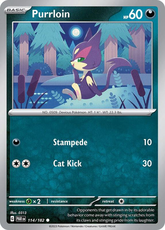 Purrloin - Reverse Holofoil 114/182 Paradox Rift | Common Pokemon Card