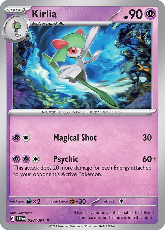 Kirlia - 028/091 - Reverse Holofoil 028/091 Paldean Fates | Uncommon Pokemon Card