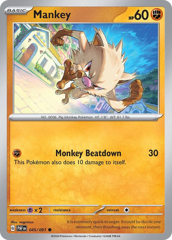 Mankey - 045/091 - Reverse Holofoil 045/091 Paldean Fates | Common Pokemon Card