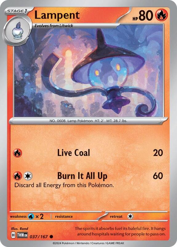 Lampent - Normal 037/167 Twilight Masquerade | Common Pokemon Card