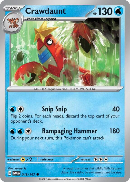 Crawdaunt - Reverse Holofoil 048/167 Twilight Masquerade | Common Pokemon Card