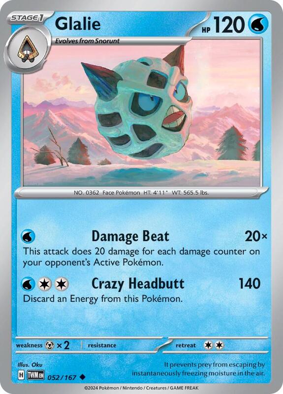 Glalie - Reverse Holofoil 052/167 Twilight Masquerade | Uncommon Pokemon Card
