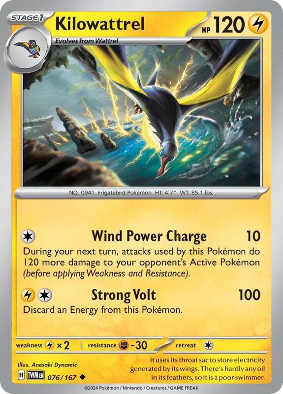 Kilowattrel - Normal 076/167 Twilight Masquerade | Uncommon Pokemon Card