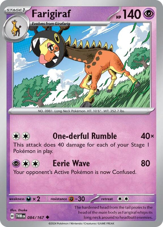 Farigiraf - Reverse Holofoil 084/167 Twilight Masquerade | Uncommon Pokemon Card