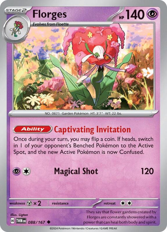 Florges - Reverse Holofoil 088/167 Twilight Masquerade | Uncommon Pokemon Card