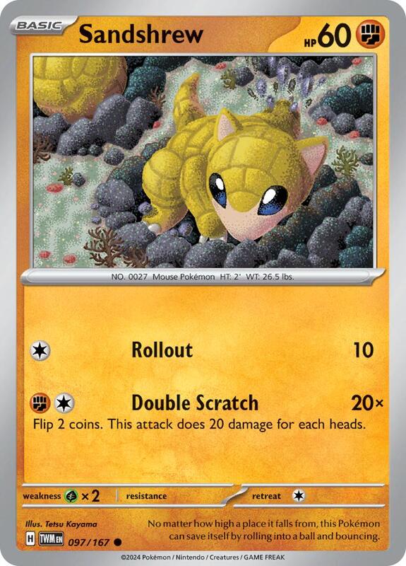 Sandshrew - Reverse Holofoil 097/167 Twilight Masquerade | Common Pokemon Card