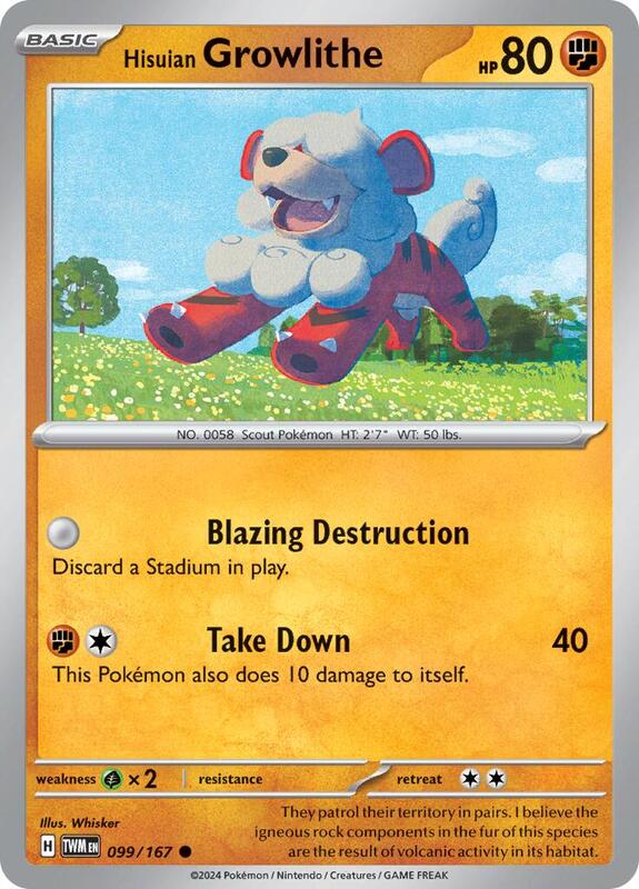 Hisuian Growlithe - 099/167 - Reverse Holofoil 099/167 Twilight Masquerade | Common Pokemon Card