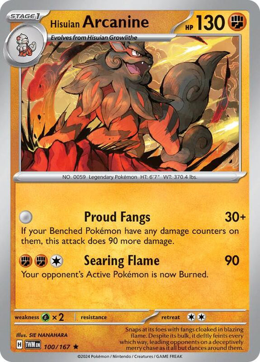 Hisuian Arcanine - Reverse Holofoil 100/167 Twilight Masquerade | Rare Pokemon Card