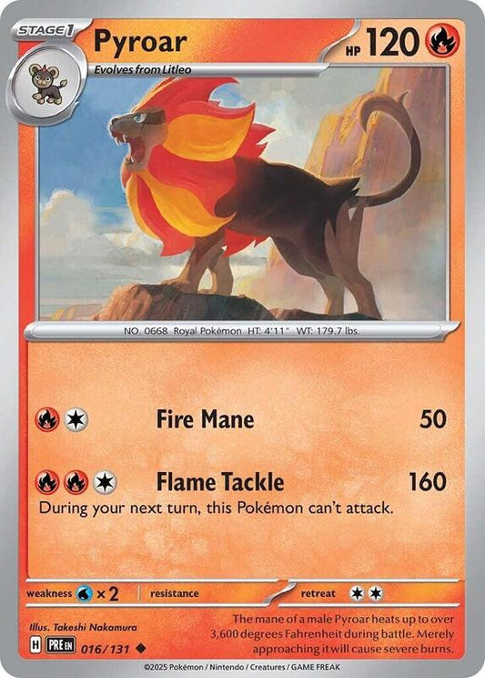 Pyroar - Reverse Holofoil 016/131 Prismatic Evolutions | Uncommon Pokemon Card