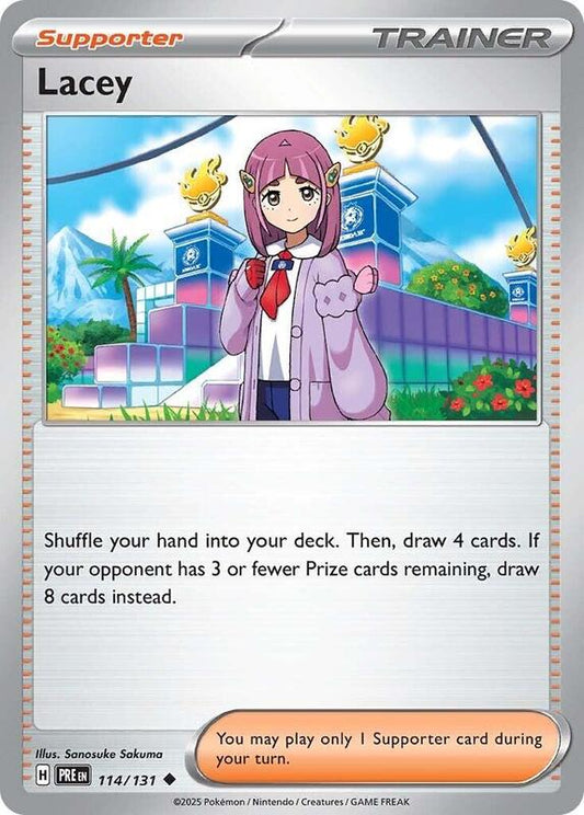 Lacey - 114/131 - Reverse Holofoil 114/131 Prismatic Evolutions | Uncommon Trainer Card