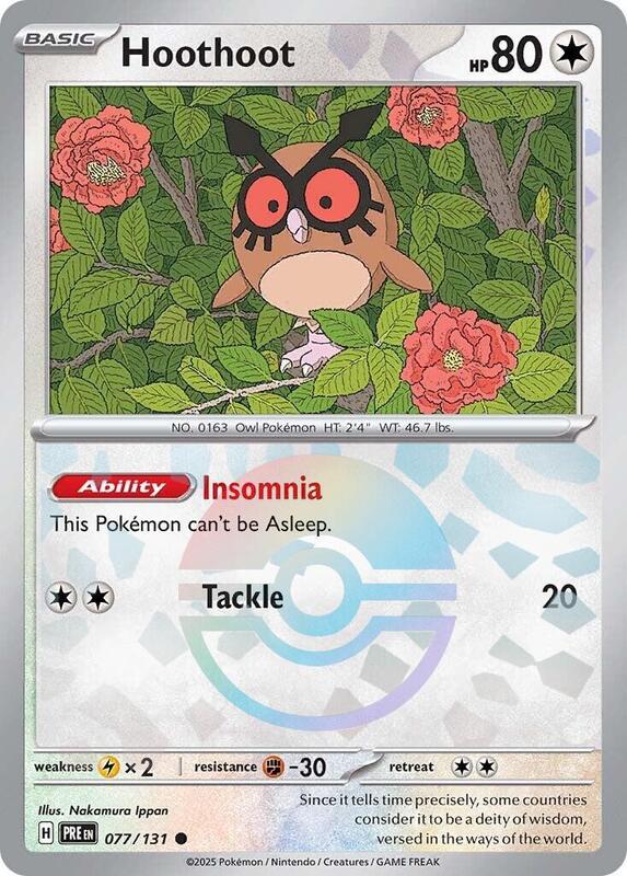 Hoothoot (Poke Ball Pattern) - Holofoil 077/131 Prismatic Evolutions | Common Pokemon Card