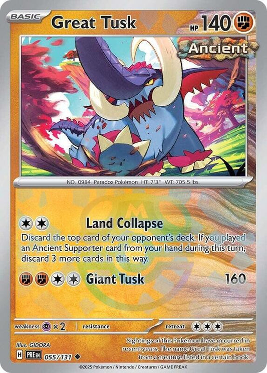 Great Tusk (Master Ball Pattern) - Holofoil 055/131 Prismatic Evolutions | Uncommon Pokemon Card